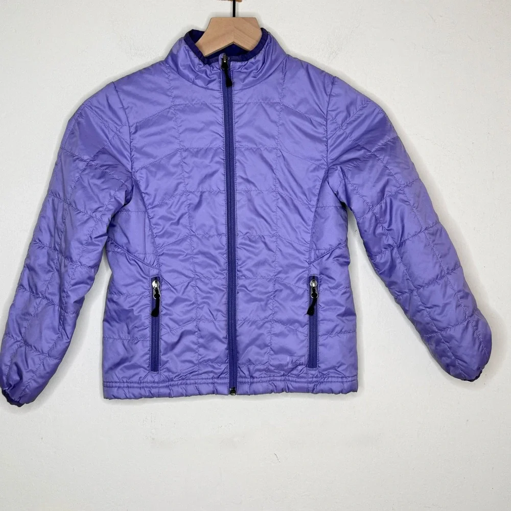REI Girls S 8 Purple Quilted Puffer Jacket Polyester Full Zip Gorpcore Outdoor